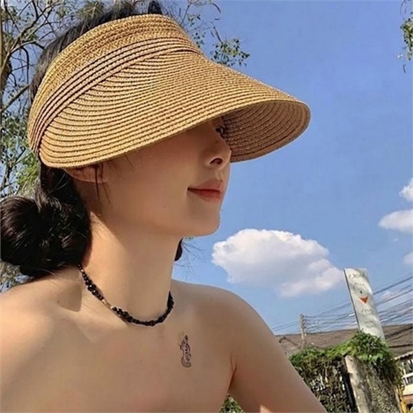 데일리 여성 밀짚 썬 캡 바캉스 여성 돌돌이 썬 - 상품 이미지