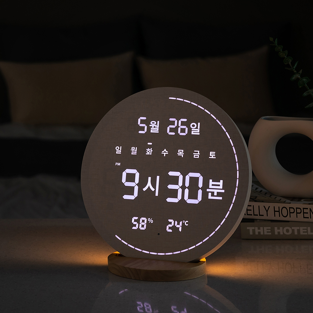 플라이토 4세대 블루투스 스피커 백라이트 LED 벽시계 인테리어 온습도 한글 플랫 30cm 이미지 3