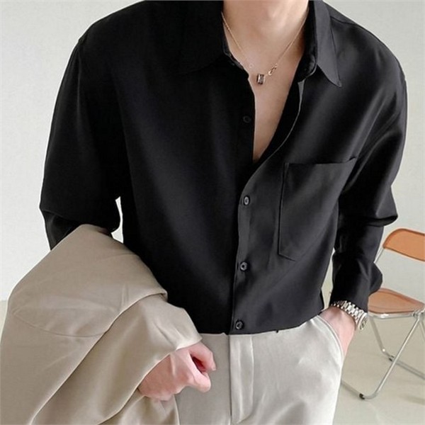 데일리 남성 루즈핏 셔츠 캐주얼 남성 긴 팔 셔츠 블라우스 - 상품 이미지