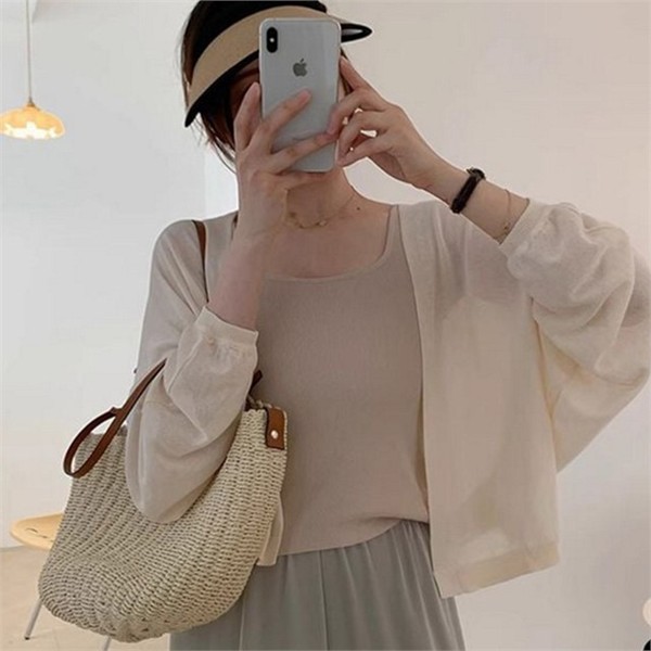 데일리 여성 크롭 볼레로 오픈형 여성 루즈핏 가디건 여름 칠부 - 상품 이미지