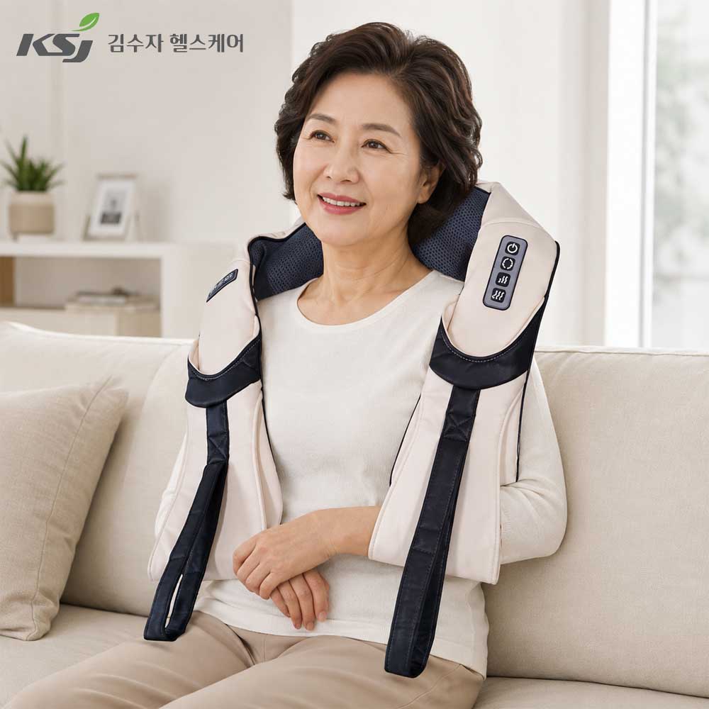 김수자생활건강 무선 목 어깨 안마기 승모근 온열 마사지 기계 - 상품 이미지