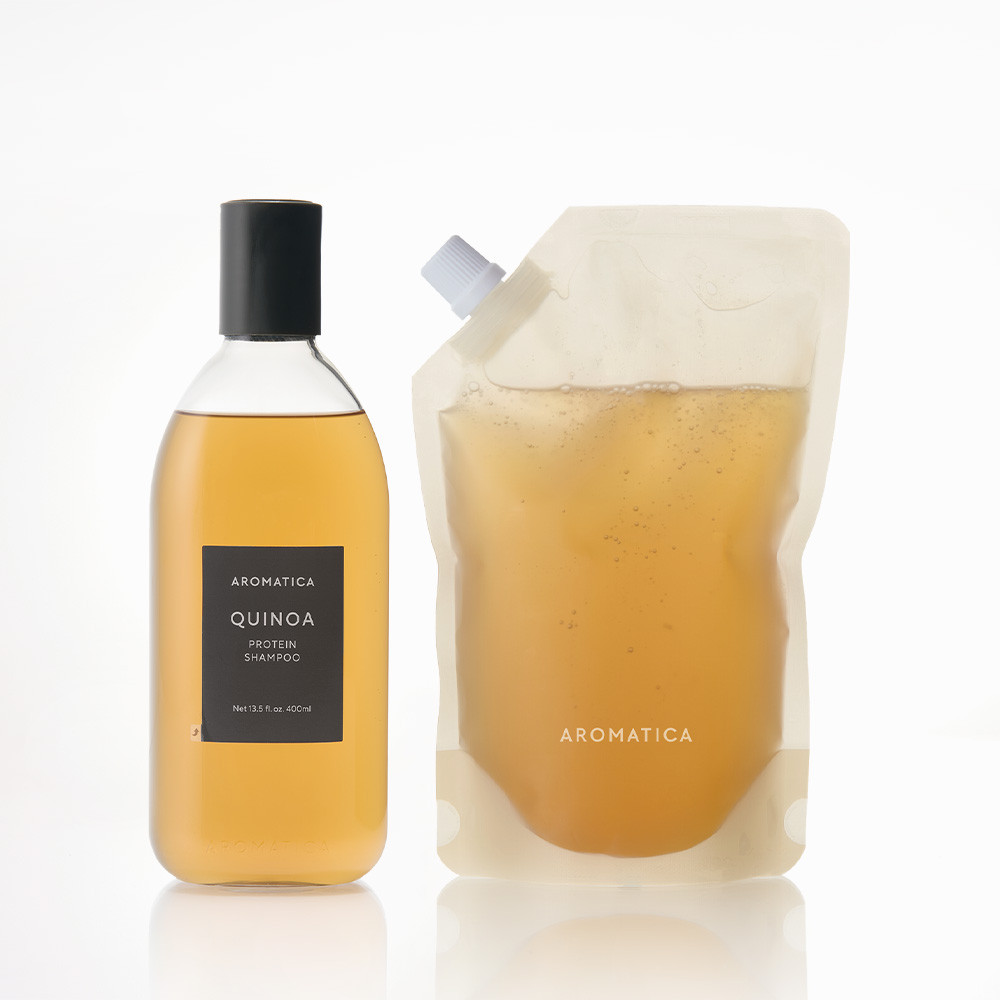 아로마티카 퀴노아 프로틴 샴푸 400ML & 리필 500ML 대용량 세트 두피 탈모 단백질 비건 - 상품 이미지