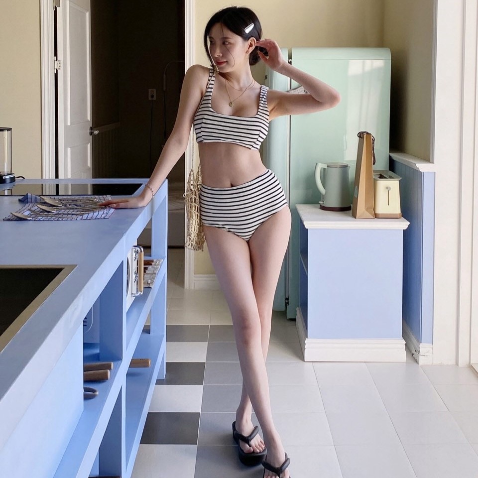 코지 스트라이프 비키니 하이웨스트 수영복 휴양지 바캉스 이미지 7