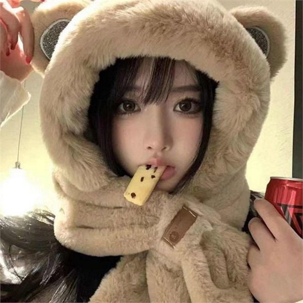 귀여운 목도리 털 모자 방한 후드 목도리 여성 겨울 - 상품 이미지