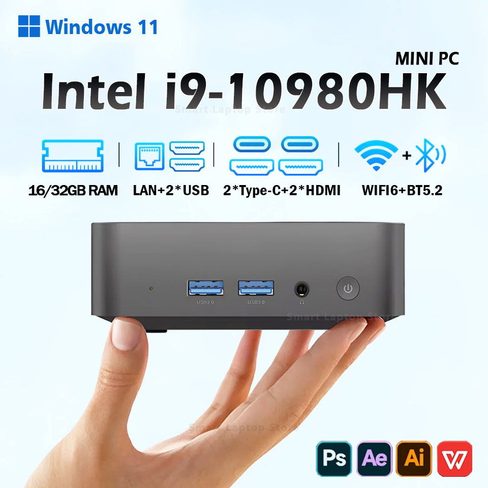 미니 PC 윈도우 i9 N150 듀얼 WIFI 게이밍 데스크탑 i910980HK 16GB RAM 512GB SSD - 상품 이미지