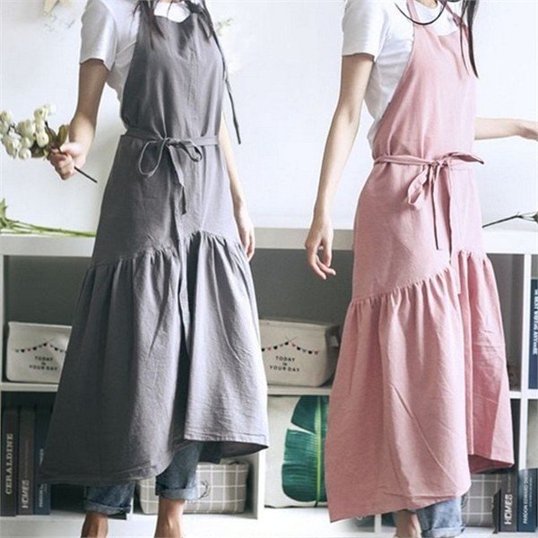 원피스 여성 린넨 앞치마 베이킹 여성 프릴 앞치마 주방 웨어 - 상세 이미지 2