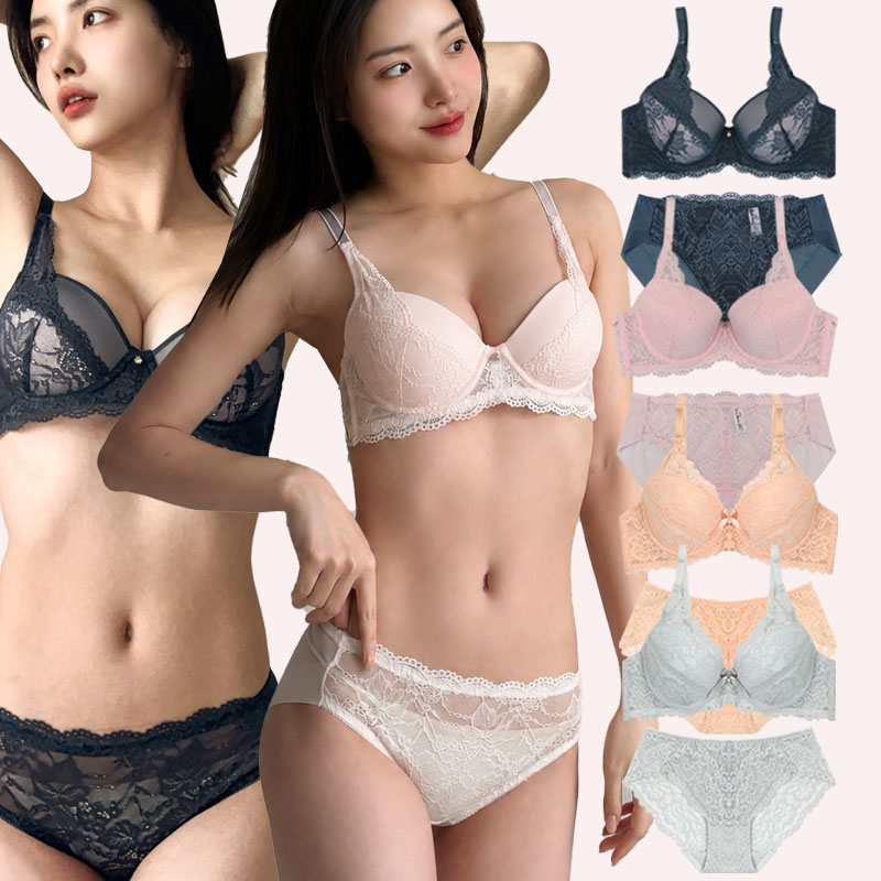 [브라4+팬티4] 러블리&플라워 풀커버 레이스 볼륨 몰드 브라 팬티 8종 패키지 - 상품 이미지