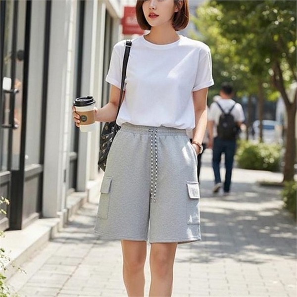 데일리 여성 카고 반바지 베이직 여성 밴딩 반바지 여름 루즈핏 - 상품 이미지