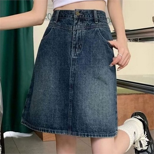하이 여성 데님 스커트 미디 여성 a라인 스커트 세미 캐주얼 - 상품 이미지