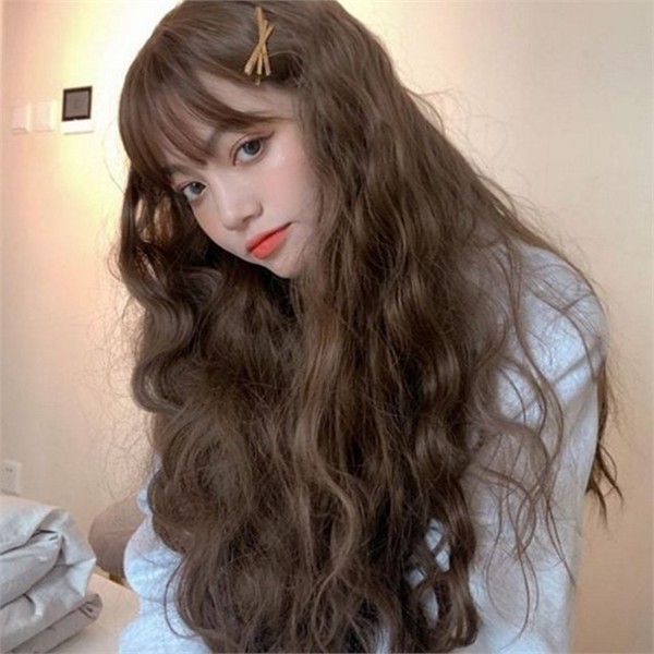 브라운웨이브 여성 롱 웨이브 가발 히피펌 여성 긴 머리 가발 - 상세 이미지 2