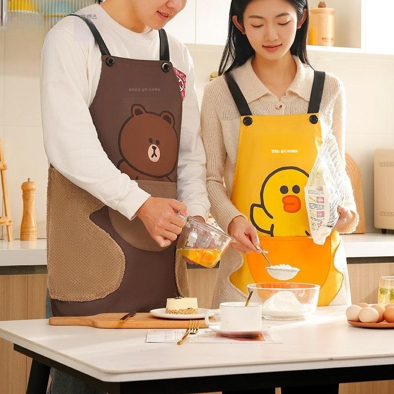 방수 앞치마 여성 요리용 작업용 케이터링 허리끈 브라운 앞치마 - 상세 이미지 4