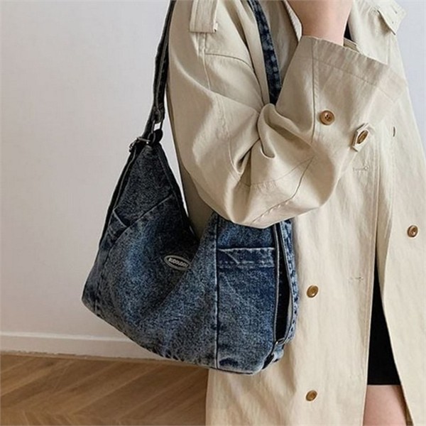 빈티지 여성 데님 숄더백 3컬러 호보백 여성 캐주얼 숄더백 버킷백 - 상품 이미지