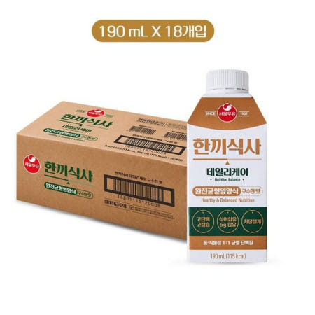 서울우유 한끼식사 데일리케어 균형영양간식 구수한맛 고단백고칼슘 식이섬유 190ml, 18개