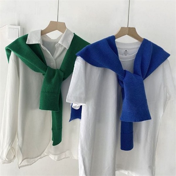 레이어드 무지 어깨 숄 가디건 10color 데일리 여성 니트 어깨 - 상품 이미지