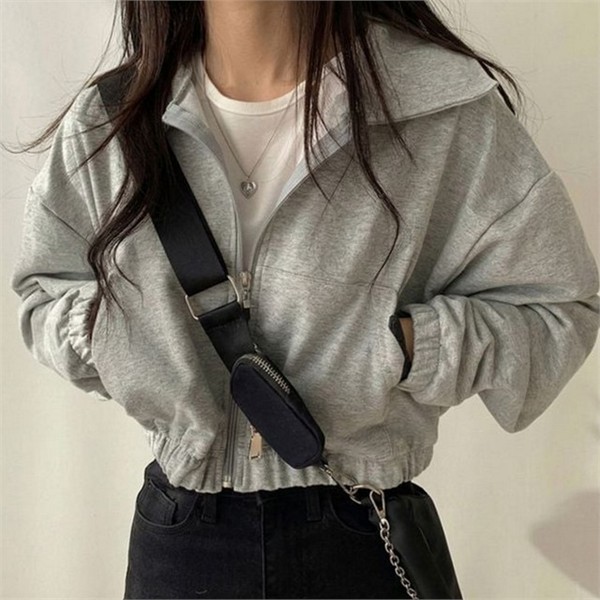 카라 여성 크롭 점퍼 캐주얼 여성 데일리 점퍼 간절기 아우터 - 상세 이미지 2