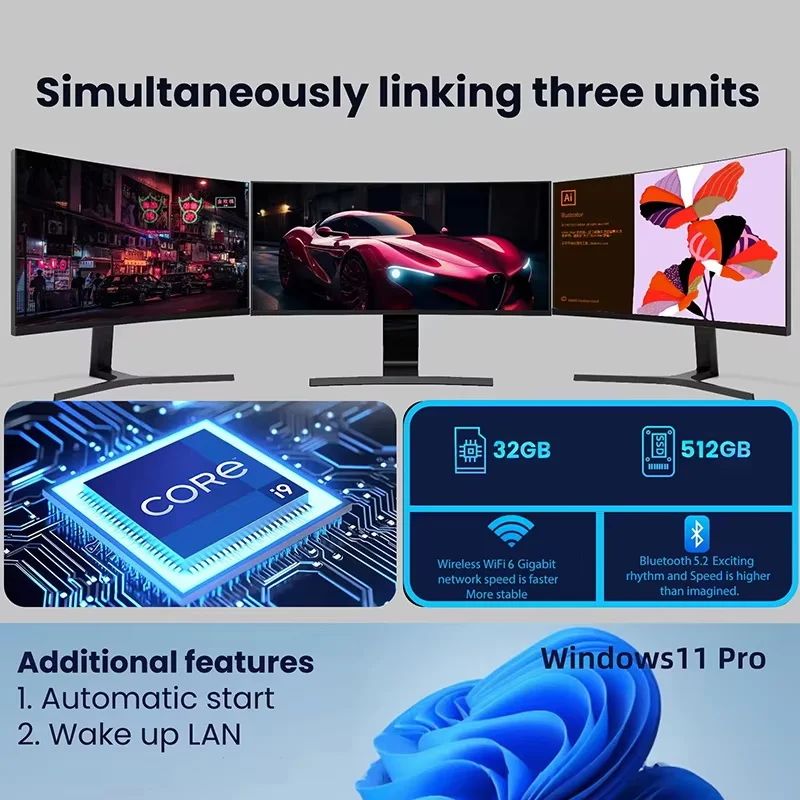 미니 PC 인텔 코어 i9 i3 게이밍 데스크탑 WiFi6 BT5.2 16GB i3-6100U 256GBSSD - 상세 이미지 2