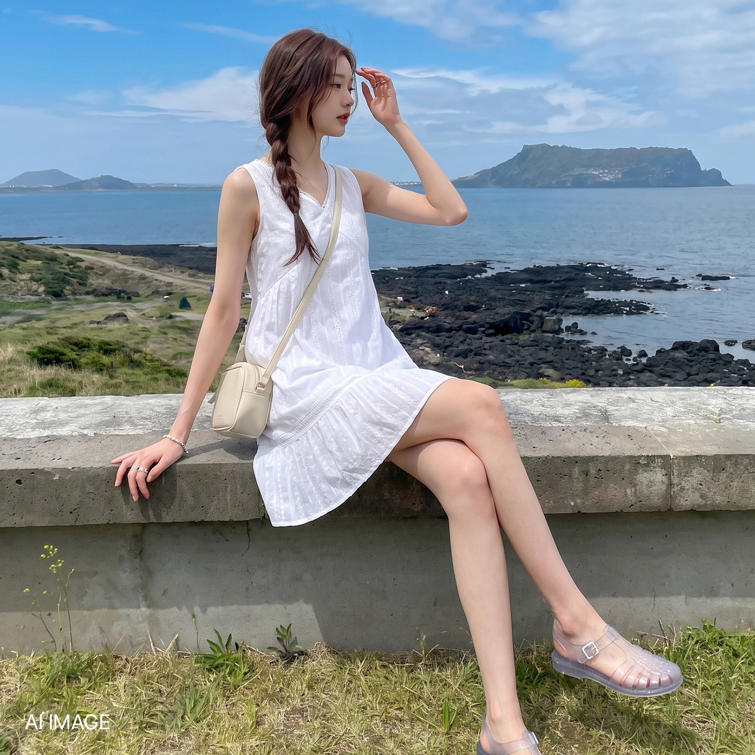 [제로스트릿] 브이넥 레이스 미니 원피스 V-NECK LACE MINI ONE-PIECE / WHITE - 상품 이미지