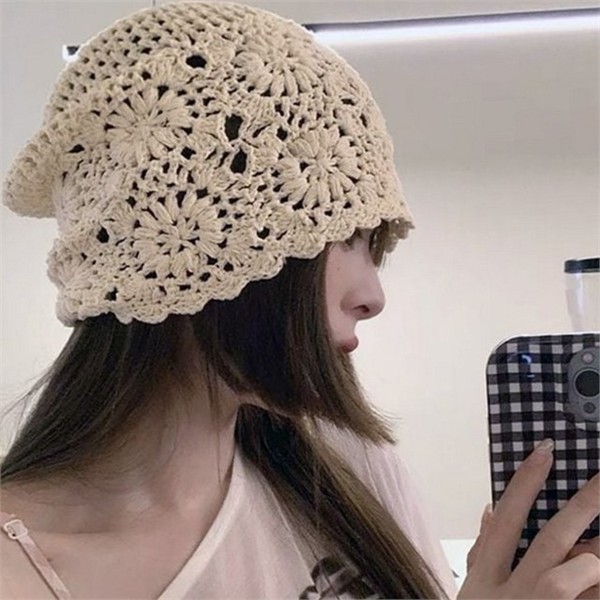 데일리 여성 뜨개 비니 아웃도어 여성 플라워 비니 크로셰 캐주얼 - 상품 이미지
