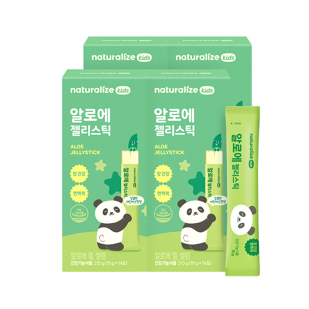 네추럴라이즈 키즈 알로에 젤리스틱 샤인머스캣맛 알로에겔 셀렌 14포, 4개 - 상품 이미지