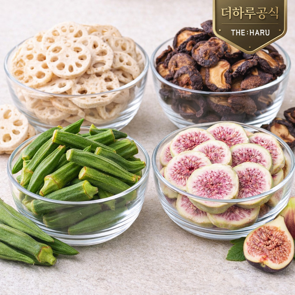 더하루 동결건조 과일 딸기 사과 무화과 야채칩 표고버섯 연근 무염 저당 과자 건강간식 - 상품 이미지