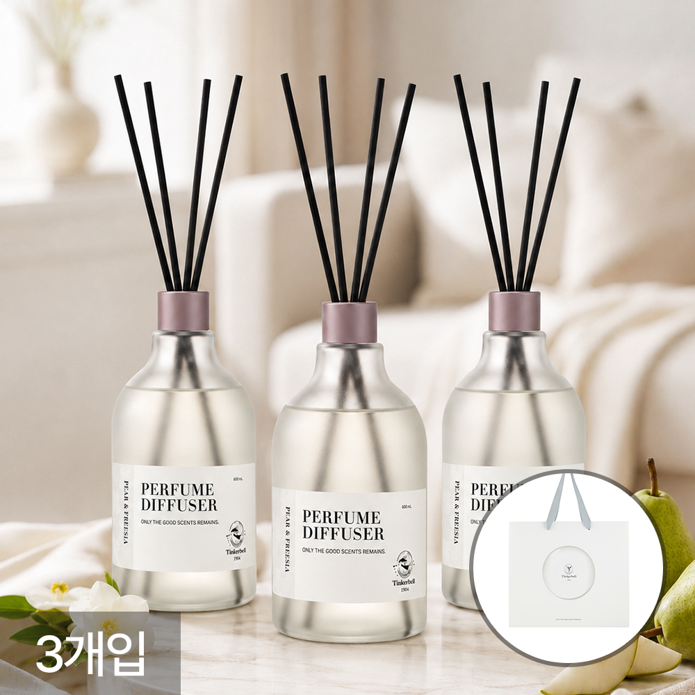 [팅커벨] 퍼퓸 디퓨저 실내방향제 대용량 집들이선물 인테리어 페어앤프리지아, 600ml, 3개 - 상품 이미지