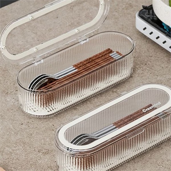 물빠짐 주방 수저 통 뚜껑 투명 수저 통 정리함 식기 - 상품 이미지