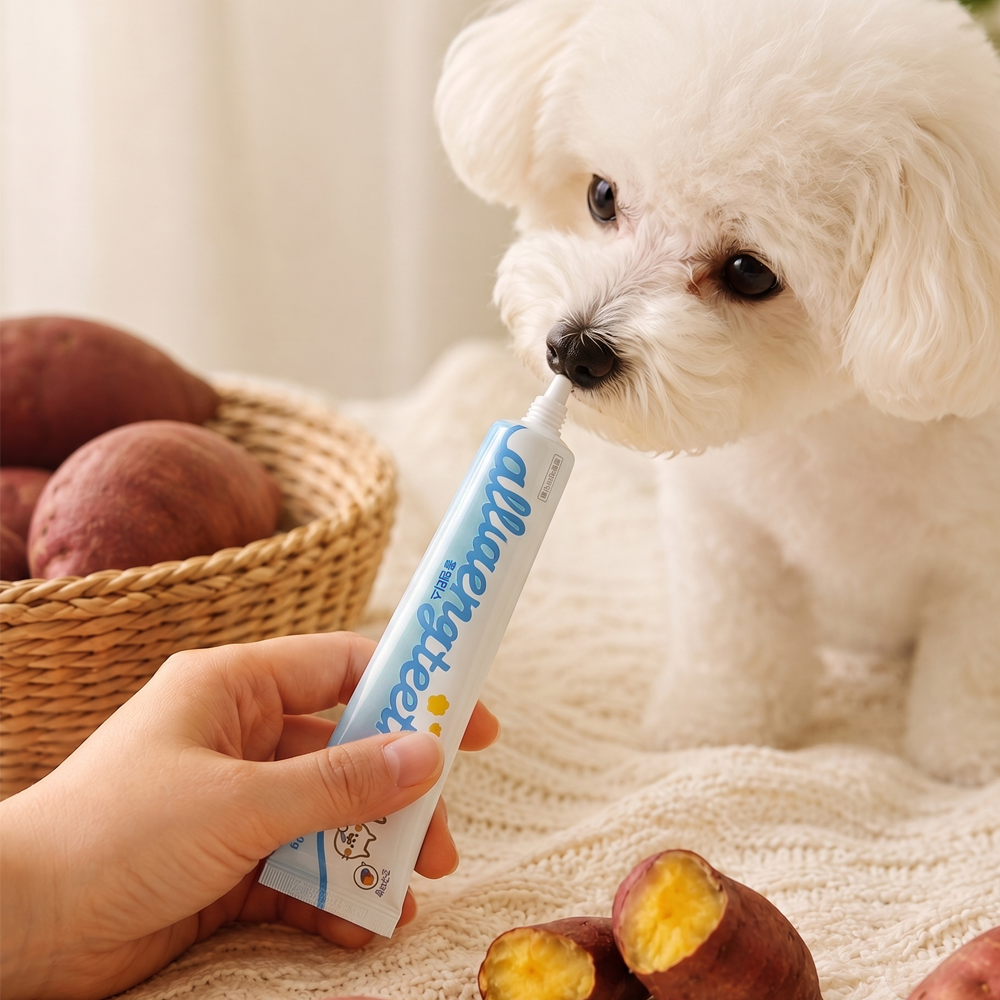 [올댕티스] 고구마맛 반려동물 치약-구취제거 치석예방 구강청결 고구마, 180g - 상품 이미지