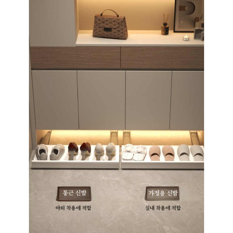 슬라이딩 현관 신발장 정리 원목 다용도 아래 하단 서랍 트레이 화이트 40x30cm 바퀴 - 상세 이미지 2