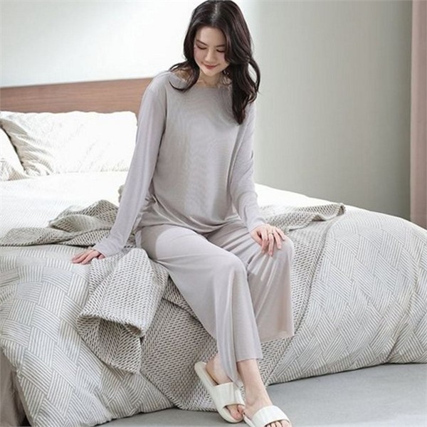 루즈핏 여성 긴 팔 파자마 데일리 여성 투피스 실내복 봄가을 - 상품 이미지