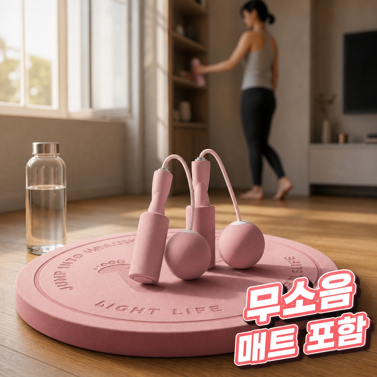 [세트] 무소음 줄없는줄넘기 다이어트 무선 실내줄넘기 층간소음 방지 매트 - 상품 이미지