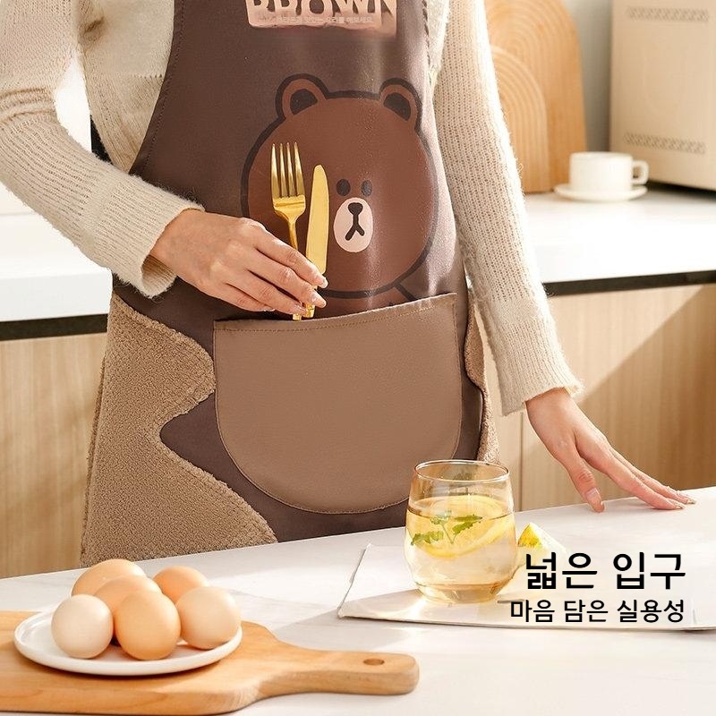 방수 앞치마 여성 요리용 작업용 케이터링 허리끈 브라운 앞치마 - 상세 이미지 5