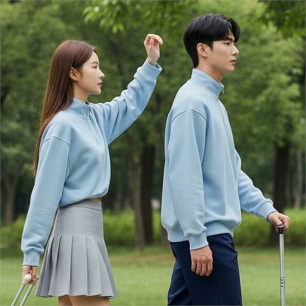 트레이닝 남녀공용 하프집업 맨투맨 루즈핏 남녀공용 카라 맨투맨 티셔츠 커플 - 상품 이미지