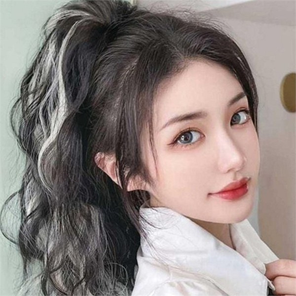 붙임머리 브릿지 포니테일 가발 집게형 웨이브 포니테일 가발 풍성한 볼륨 - 상품 이미지
