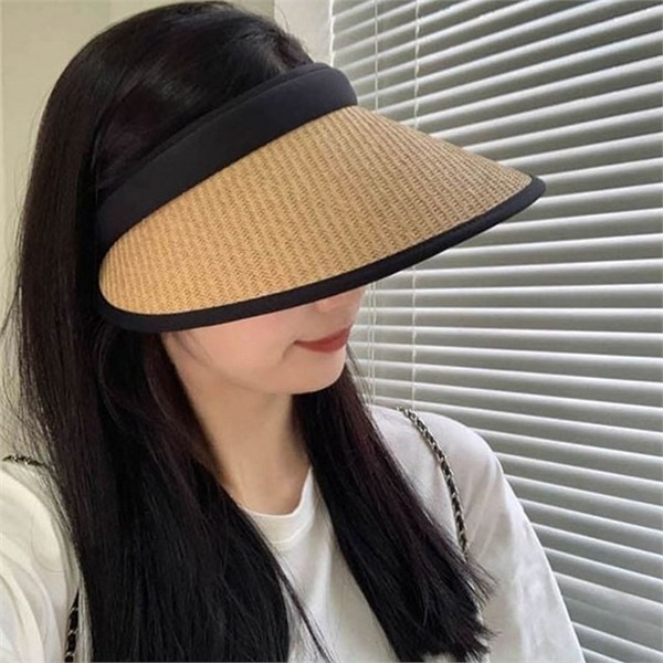 베이직 여성 밀짚 선 캡 와이드 여성 여름 선 - 상품 이미지