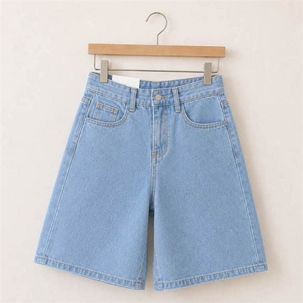 와이드 여성 여름 반바지 베이직 여성 데님 숏팬츠 데일리 캐주얼 - 상품 이미지