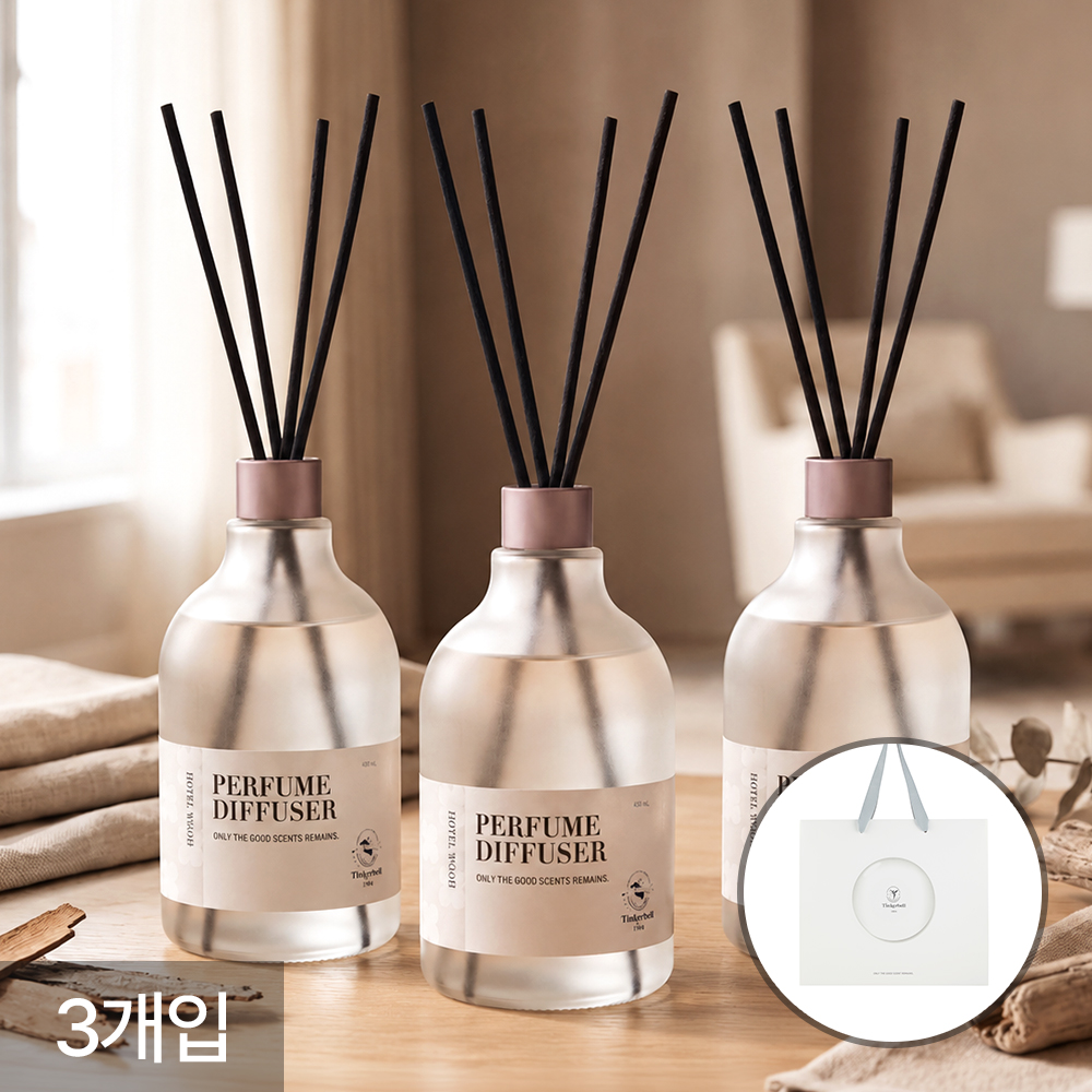 [팅커벨] 퍼퓸 디퓨저 실내방향제 대용량 집들이선물 인테리어 호텔우드, 600ml, 3개 - 상품 이미지