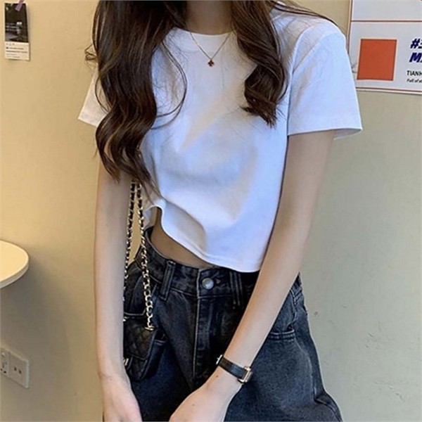 기본 여성 크롭 반팔 티 데일리 여성 슬림핏 반팔 - 상품 이미지