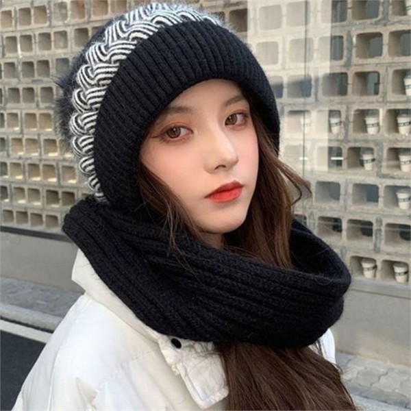 폼폼 여성 니트 방한모 모자 일체형 여성 겨울 모자 방한 - 상세 이미지 2