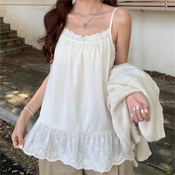 레이어드 여성 레이스 끈 나시 슬리브리스 여성 프릴 끈 - 상품 이미지