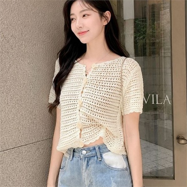 레이어드 여성 크롭 가디건 시스루 여성 여름 가디건 간절기 민소매 - 상품 이미지
