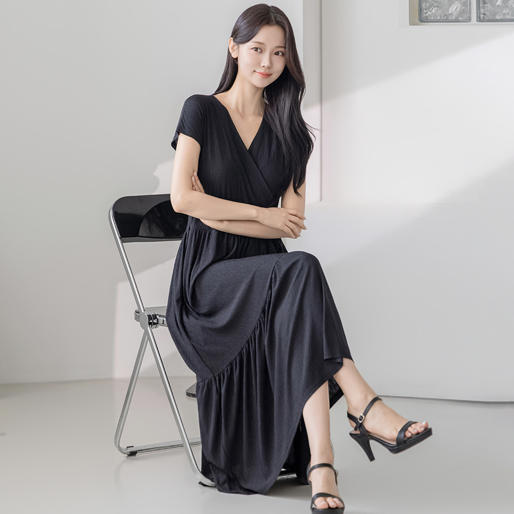 프롬코 여름 플리츠 캡소매 캉캉 랩 맥시 롱 원피스 데일리룩 바캉스룩 FRC312 - 상세 이미지 4