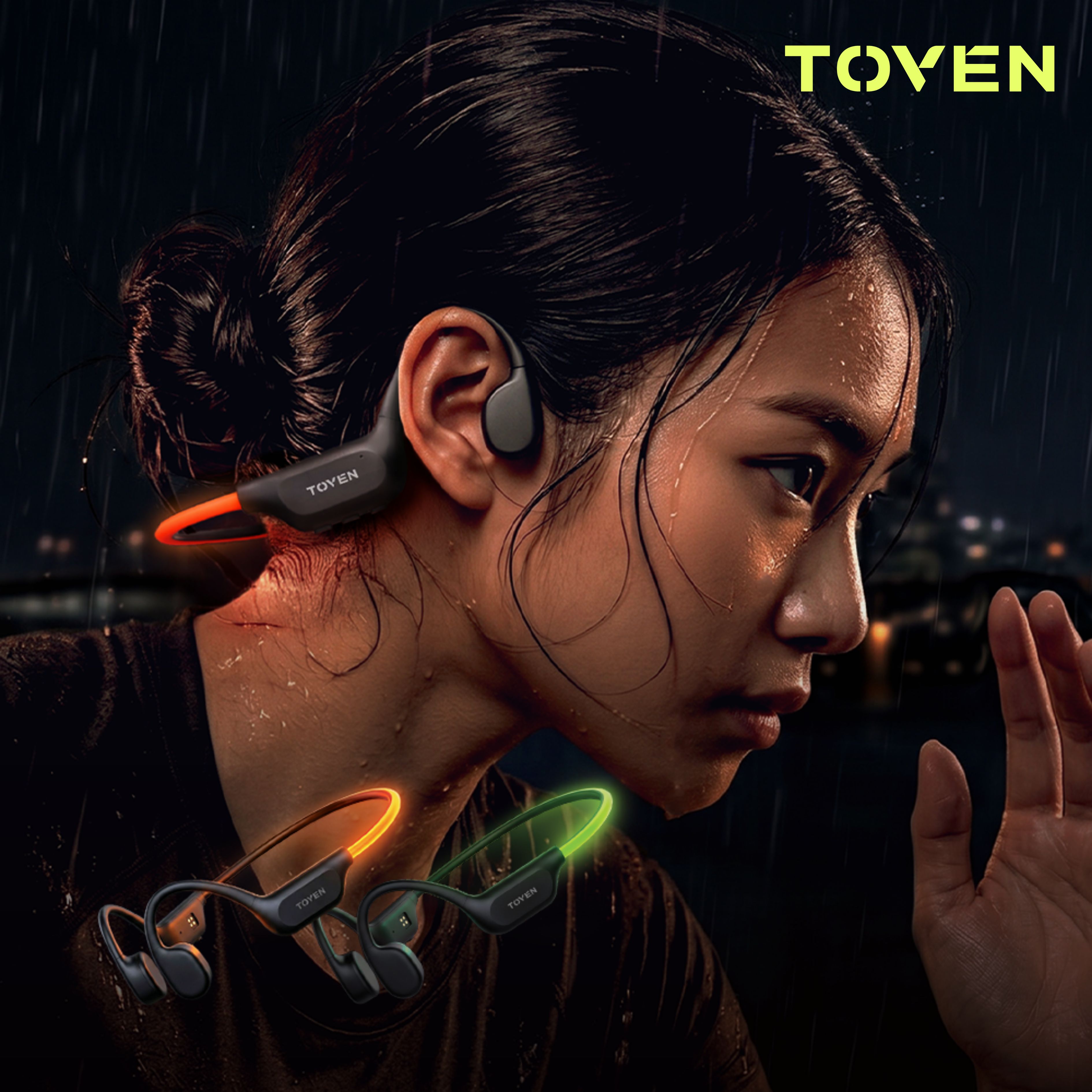 토븐 웨이브X S7 네온 LED 골전도 블루투스 무선 이어폰 MP3 러닝 야간 라이딩 운동 - 상품 이미지
