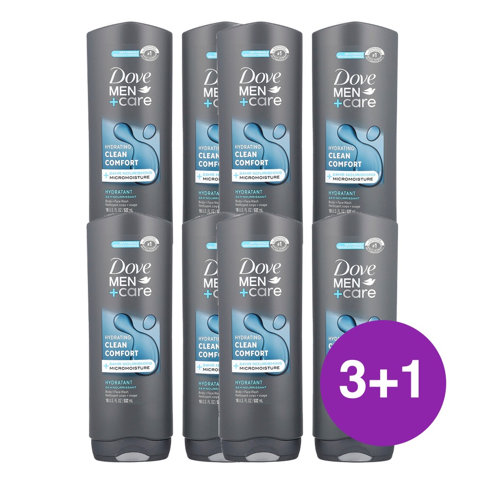 Dove 맨 케어 Clean 컴포트 바디 페이스 워시 1064ml, 4개 - 상품 이미지