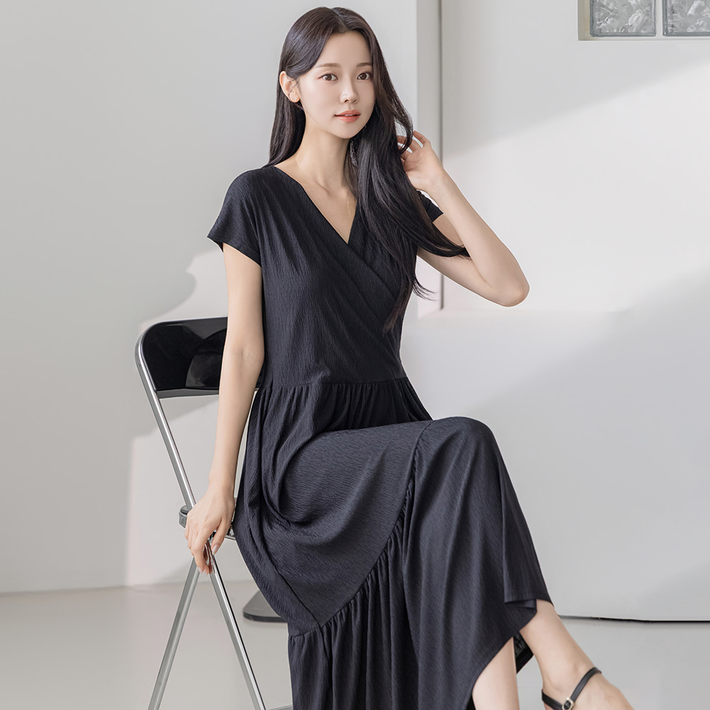 프롬코 여름 플리츠 캡소매 캉캉 랩 맥시 롱 원피스 데일리룩 바캉스룩 FRC312 - 상세 이미지 5