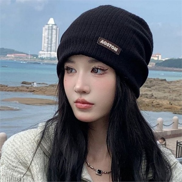 따뜻한 여성 니트 비니 방한 여성 와치캡 데일리 심플 골지 - 상품 이미지