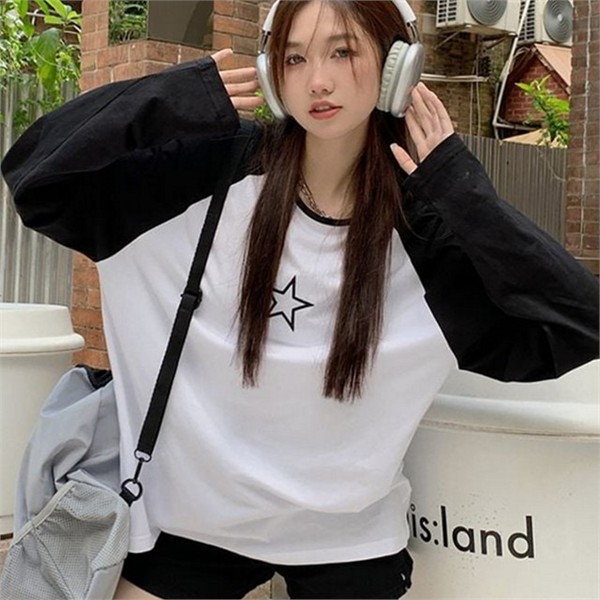 나그랑 여성 루즈핏 티셔츠 캐주얼 여성 긴 팔 티셔츠 박시핏 - 상세 이미지 2