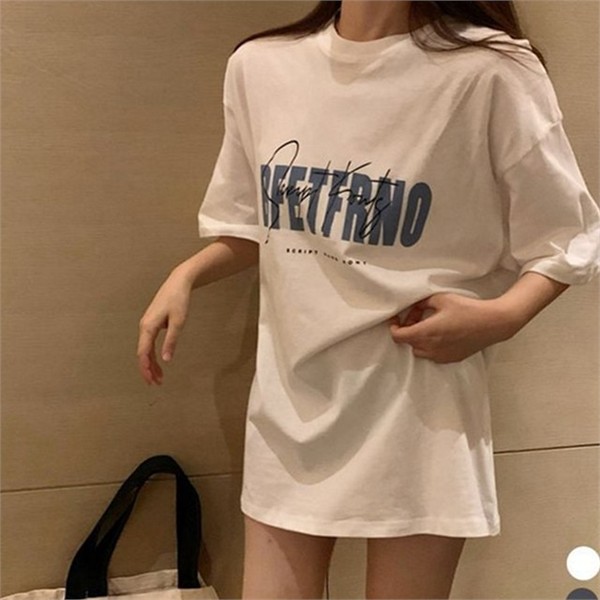 빅사이즈 여성 오버핏 반팔 티셔츠 프린팅 여성 레터링 반팔 - 상품 이미지