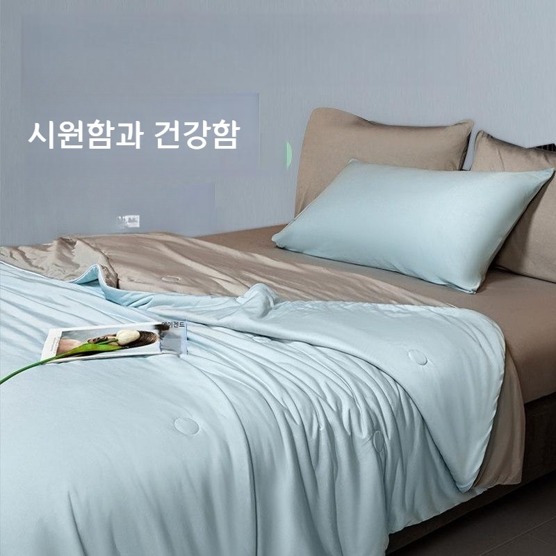 쿨냉감 블랭킷 여름 아이스실크 담요 싱글 더블 라이트 그레이 150x200cm 싱글 퀼트 - 상품 이미지