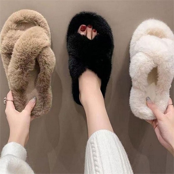 푹신 여성 털 슬리퍼 거실 여성 털 실내화 보온 겨울 - 상세 이미지 2