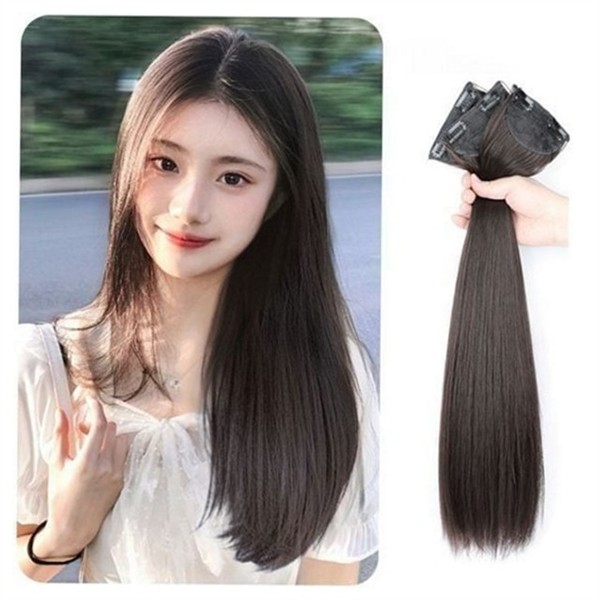 스트레이트 여성 붙임머리 3pcs 똑딱이 인조 모 붙임머리 헤어 부분 - 상세 이미지 2